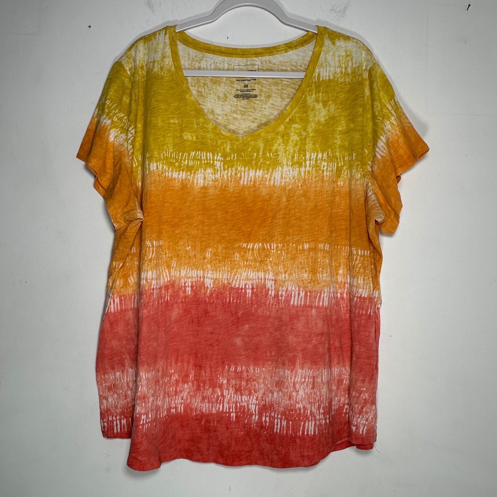 Sonoma Goods For Life Everyday Tee 3X Plus Yellow Orange Coral Tie Dye V-Neck